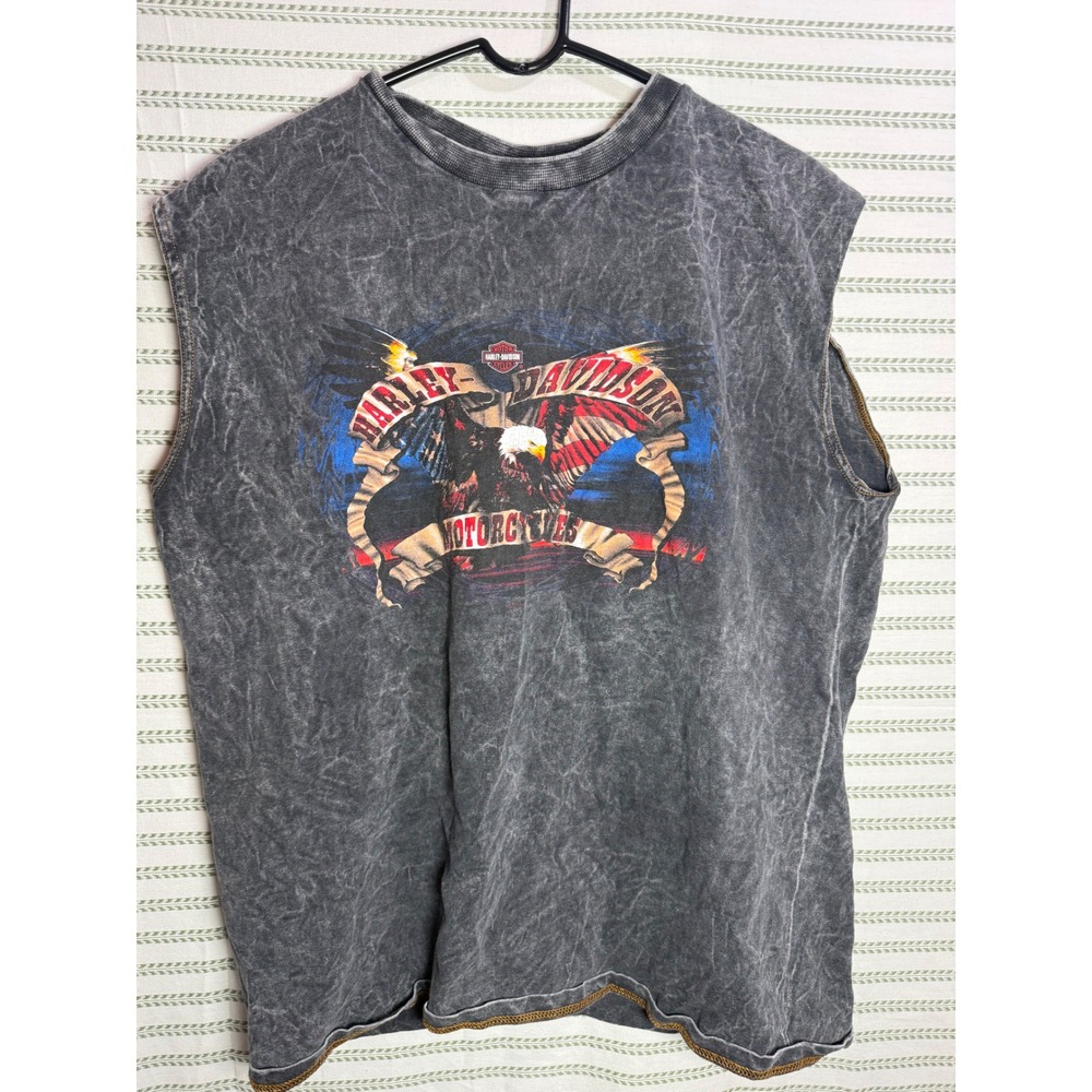 Harley Davidson 90s Mens Muscle Tank Top Gray Acid Wash Eagle Graphic Size Large